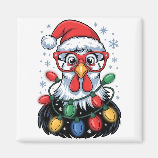 Funny Chicken Christmas Tree Lights Santa Hat Xmas マグネット (正面)