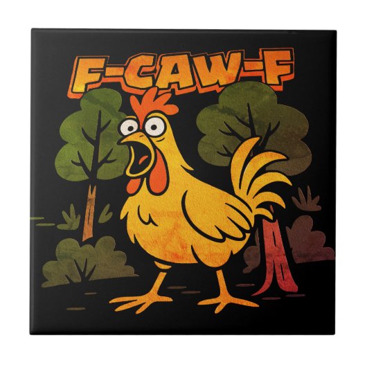 Funny Chicken Design – F-Caw-F Cartoon Animal Humo タイル (正面)