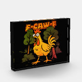 Funny Chicken Design – F-Caw-F Cartoon Animal Humo フォトブロック (左)