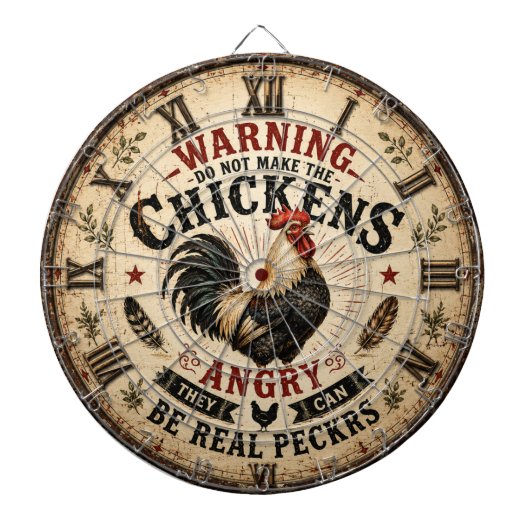 Funny Chicken Farmhouse Rooster ダーツボード (正面)