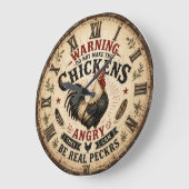 Funny Chicken Farmhouse Rooster ラージ壁時計 (傾斜)