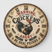 Funny Chicken Farmhouse Rooster ラージ壁時計 (正面)