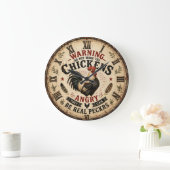 Funny Chicken Farmhouse Rooster ラージ壁時計 (ホーム)