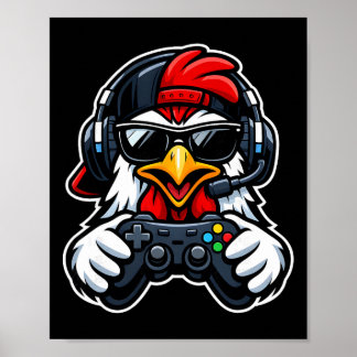 Funny Chicken Gamer Tee Gaming Headset Gamepad Vid ポスター