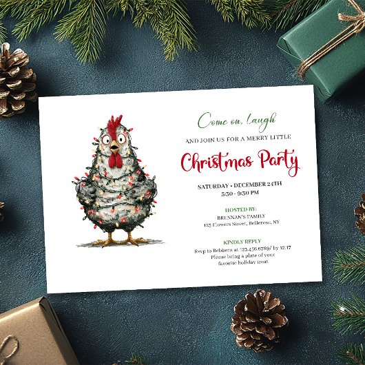 Funny Chicken Minimalist Holiday Party Printable 招待状