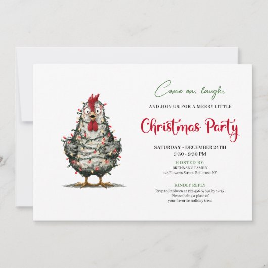 Funny Chicken Minimalist Holiday Party Printable 招待状 (正面)
