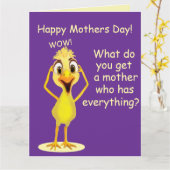 Funny Chicken Purple Mother's Day Card カード (黄色い花)