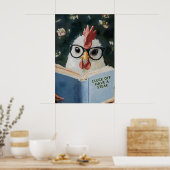 Funny Chicken Reading Cluck Off Have a Steak Book ポスター (キッチン)