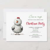Funny Chicken Red Green Christmas Party Printable 招待状 (正面)