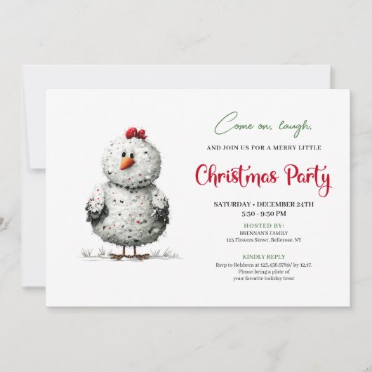 Funny Chicken Red Green Christmas Party Printable 招待状 (正面)