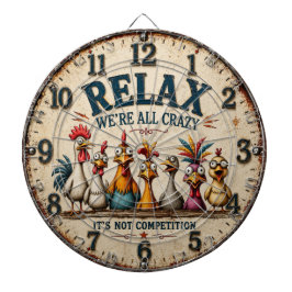 Funny Chicken Relax We're All Crazy Farmhouse ダーツボード