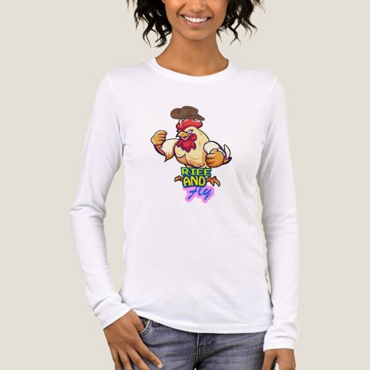 「Funny Chicken Rise and Fly」Tシャツ トライブレンドＴシャツ (正面)