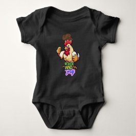 「Funny Chicken Rise and Fly」Tシャツ ベビーボディスーツ
