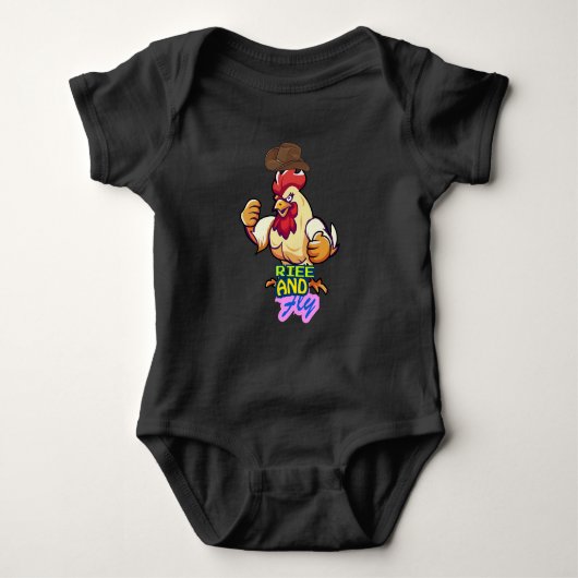 「Funny Chicken Rise and Fly」Tシャツ ベビーボディスーツ (正面)