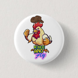「Funny Chicken Rise and Fly」Tシャツ 缶バッジ