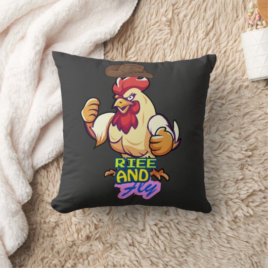 Funny Chicken Rise and Fly” T-Shirt クッション (ブランケット)