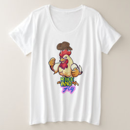Funny Chicken Rise and Fly” T-Shirt プラスサイズTシャツ