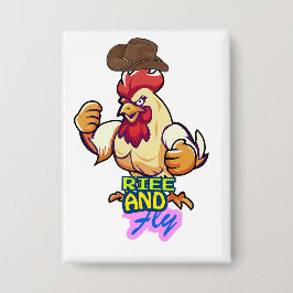 Funny Chicken Rise and Fly” T-Shirt 缶バッジ