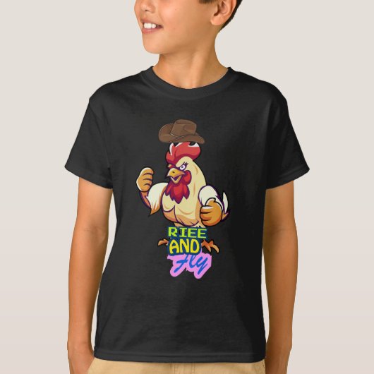 Funny Chicken Rise and Fly” T-Shirt Tシャツ (正面)