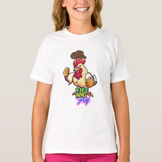 Funny Chicken Rise and Fly” T-Shirt Tシャツ (正面)