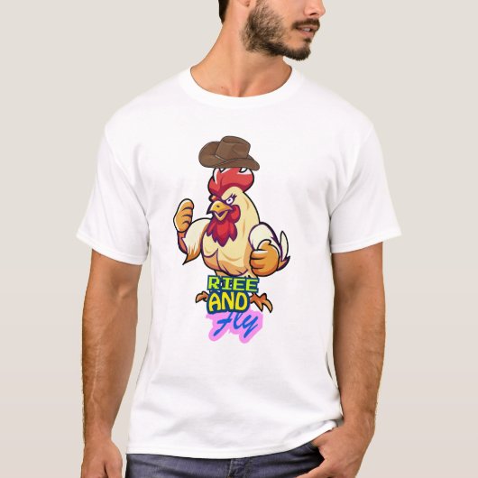 Funny Chicken Rise and Fly” T-Shirt Tシャツ (正面)