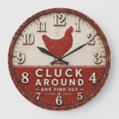 Funny Chicken Rustic Farmhouse  ラージ壁時計 (正面)