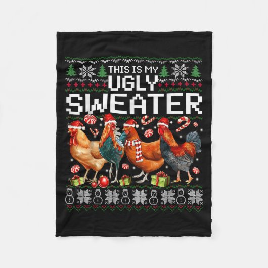 Funny Chicken Ugly Christmas Sweater Holiday Desig フリースブランケット (正面)
