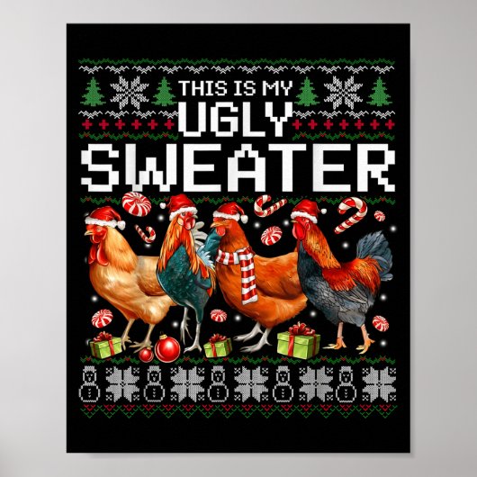 Funny Chicken Ugly Christmas Sweater Holiday Desig ポスター (正面)