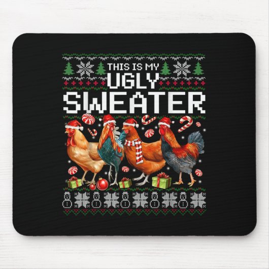 Funny Chicken Ugly Christmas Sweater Holiday Desig マウスパッド (正面)