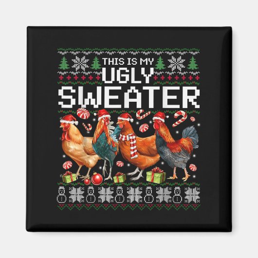 Funny Chicken Ugly Christmas Sweater Holiday Desig マグネット (正面)