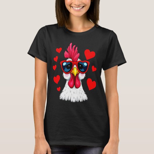 Funny Chicken Valentines Day Heart Chicken Couple  Tシャツ (正面)