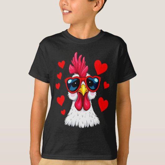 Funny Chicken Valentines Day Heart Chicken Couple  Tシャツ (正面)