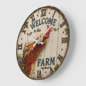 Funny Chicken Welcome to the Farm Rustic ラージ壁時計 (傾斜)