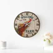Funny Chicken Welcome to the Farm Rustic ラージ壁時計 (ホーム)