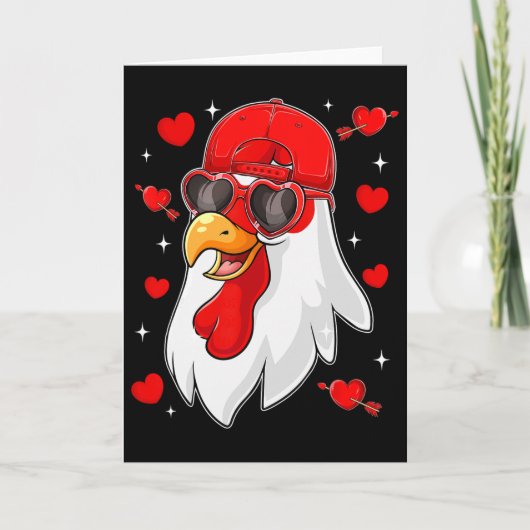 Funny Chicken With Hearts Happy Valentines Boys Me カード (正面)