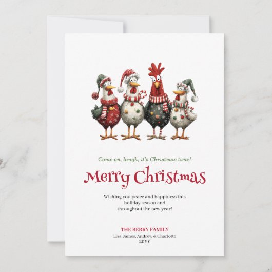 Funny Chickens Artistic Christmas Greeting Card シーズンカード (正面)