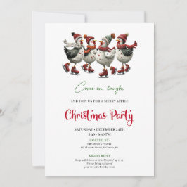 Funny Chickens Festive Red Green Holiday Invites 招待状
