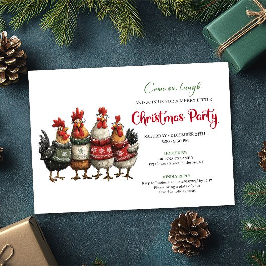 Funny Chickens Holiday Party Editable Invitation 招待状