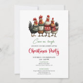 Funny Chickens Minimalist Red Green Holiday Invite 招待状 (正面)
