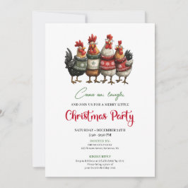Funny Chickens Minimalist Red Green Holiday Invite 招待状