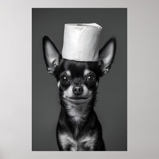 Funny Chihuahua Bathroom Art Print, Toilet Paper ポスター (正面)