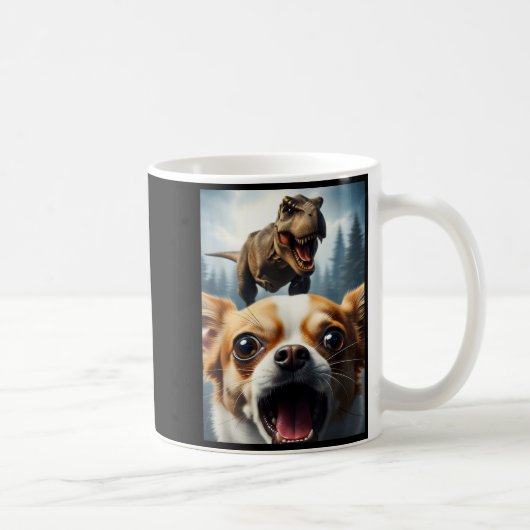 Funny Chihuahua Dog Selfie With T-rex Women Men Ki コーヒーマグカップ (右)