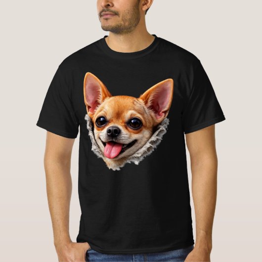 Funny Chihuahua Face 3D Design – Cute Dog Meme Tシャツ (正面)