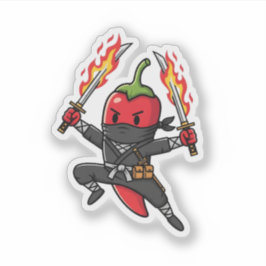 Funny Chili Pepper Fire Ninja Samurai Illustration シール