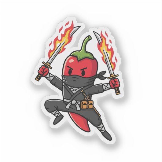 Funny Chili Pepper Fire Ninja Samurai Illustration シール (正面)