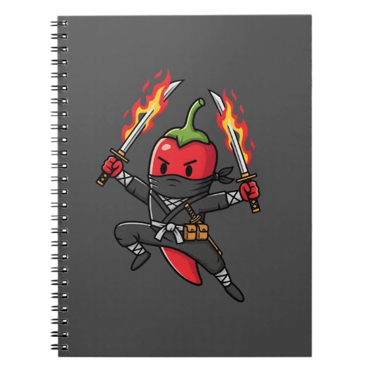Funny Chili Pepper Fire Ninja Samurai Illustration ノートブック (正面)