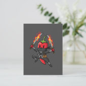 Funny Chili Pepper Fire Ninja Samurai Illustration ポストカード (スタンド正面)