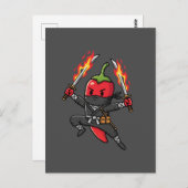 Funny Chili Pepper Fire Ninja Samurai Illustration ポストカード (正面/裏面)