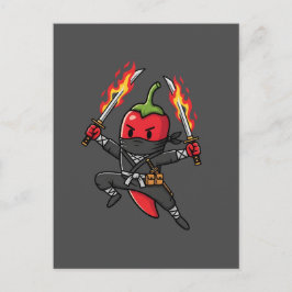 Funny Chili Pepper Fire Ninja Samurai Illustration ポストカード