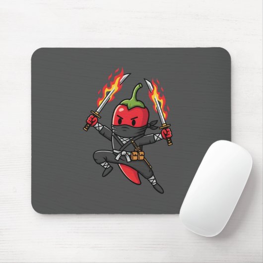 Funny Chili Pepper Fire Ninja Samurai Illustration マウスパッド (マウス)